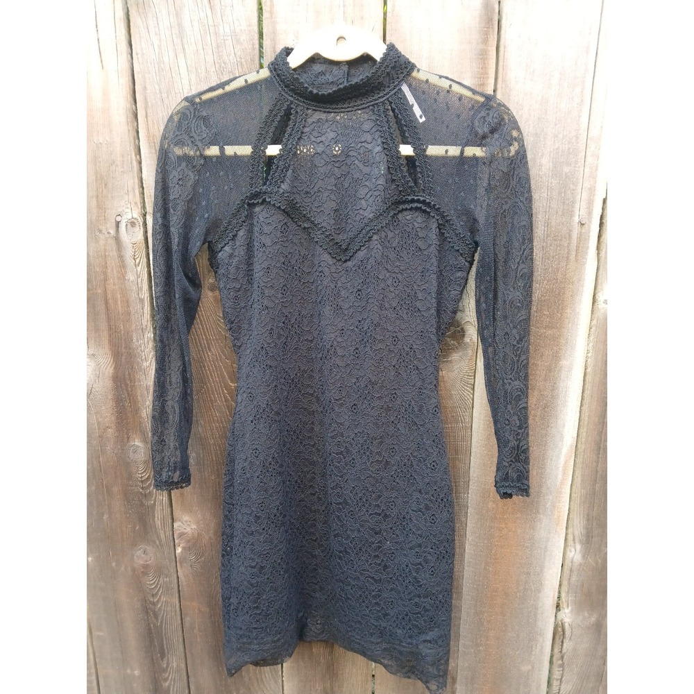 Free People Karlton Lace Cut Out Bodycon Sexy Goth Dark Dress Black‎ S